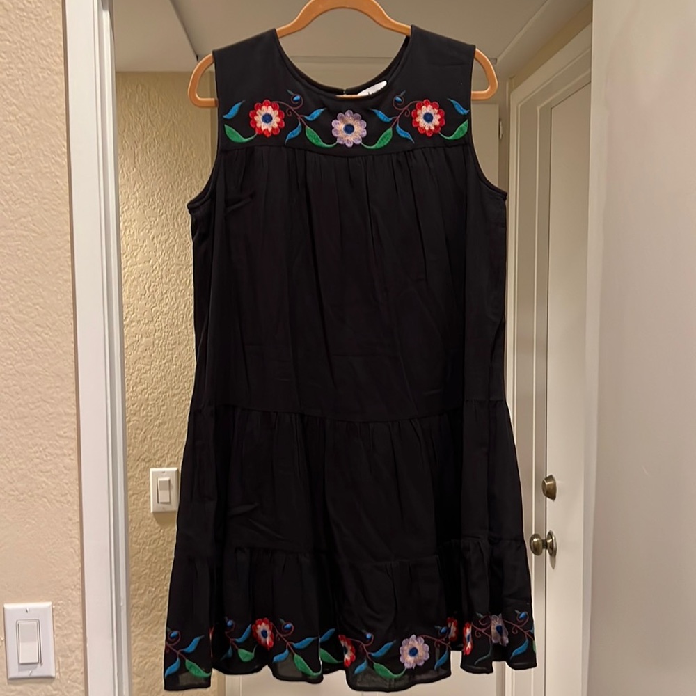 Anthro Black Floral trim dress